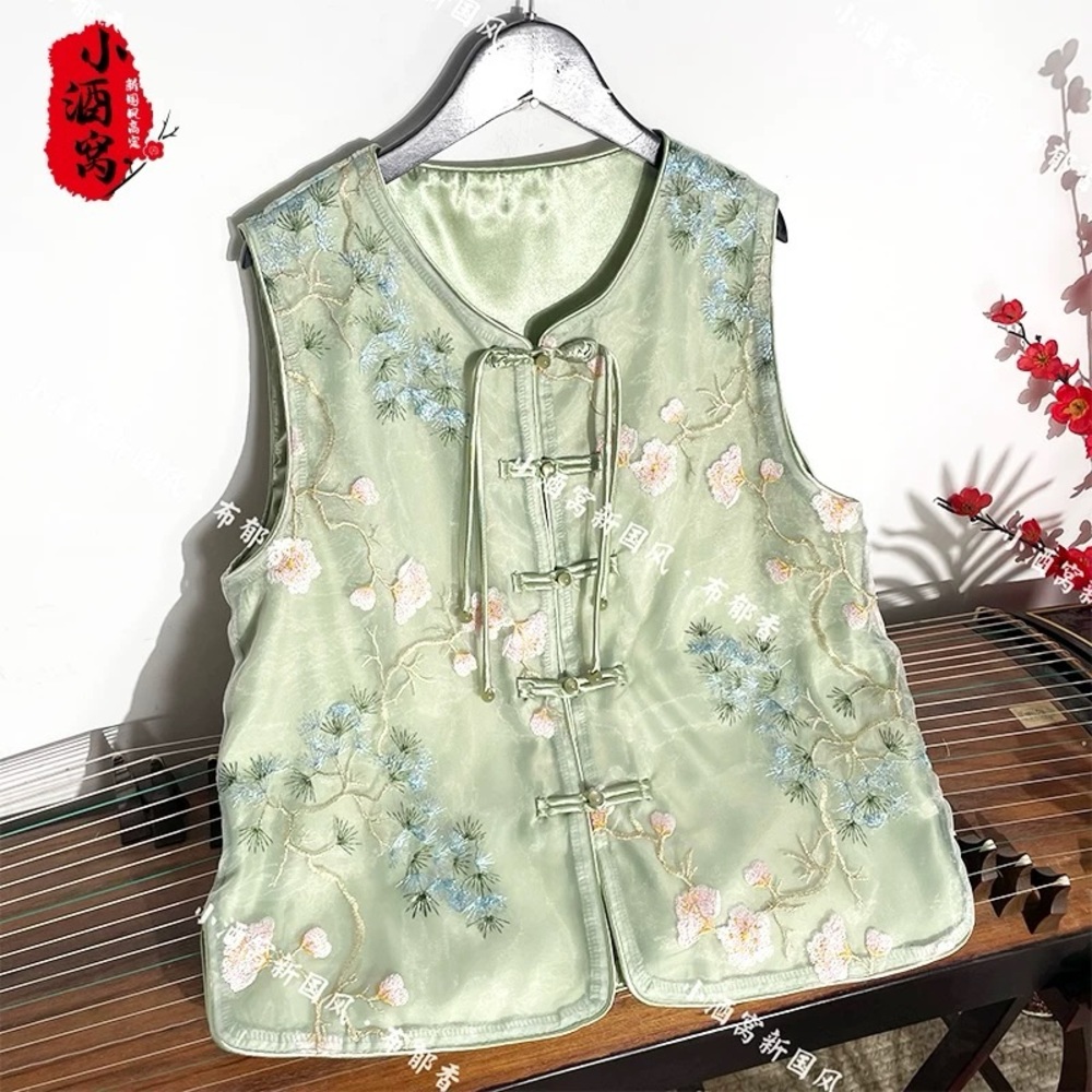 Embroidered Green Sleeveless Top